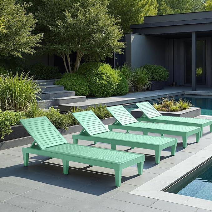 Nestl Sun Tanning Chair - Sage Green Chaise Lounge Chair Outdoor, Lightweight Pool Lounge Chairs Set of 6, Adjustable 5-Position Reclining Lawn Chair, Waterproof Beach Outdoor Lounge Chairs