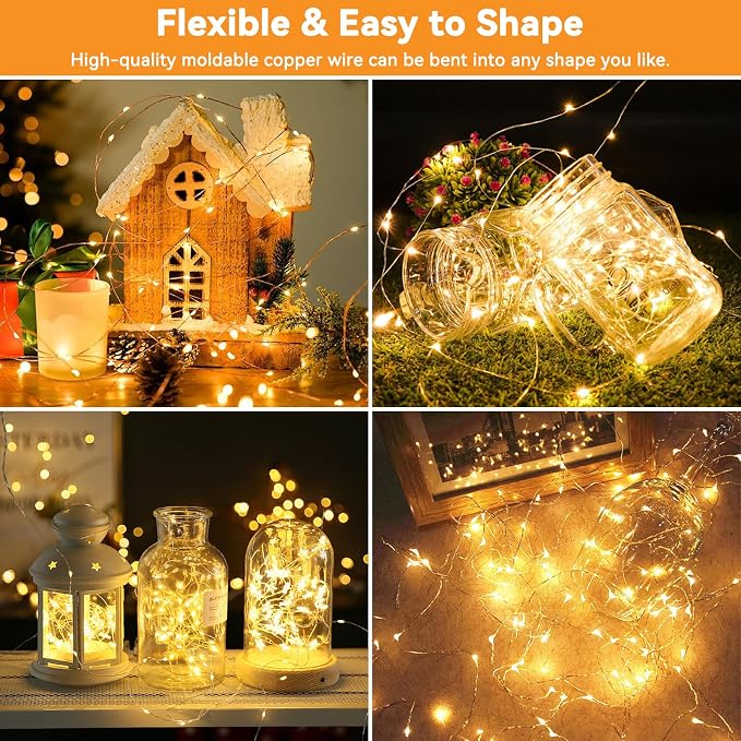 Solar String Lights Outdoor Waterproof 2 Pack Total 66ft 200LED 8 Modes Twinkle Lights Solar Fairy Lights for Patio, Garden Yard Party Wedding Tree Christmas Halloween Decoration, Warm White
