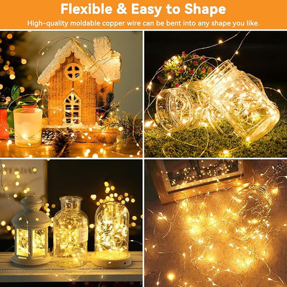 Solar String Lights Outdoor Waterproof 2 Pack Total 66ft 200LED 8 Modes Twinkle Lights Solar Fairy Lights for Patio, Garden Yard Party Wedding Tree Christmas Halloween Decoration, Warm White