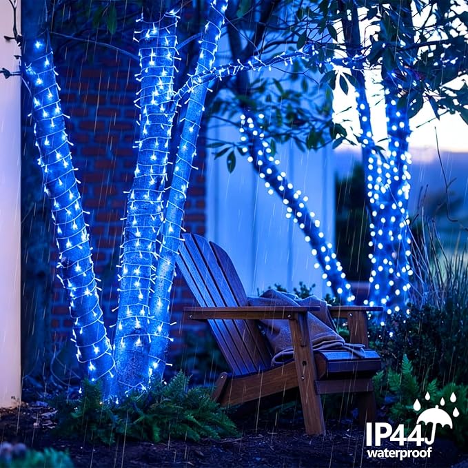 YEGUO 165ft 500 LED Blue String Lights Outdoor Waterproof, Clear Wire Christmas Lights Indoor Plug in, 8 Modes Fairy Light for Bedroom Classroom Party Wedding Tree Decor