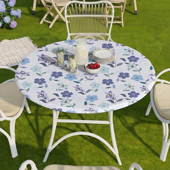 opstellen Round Tablecloth Waterproof Fitted Table Cloth Summer Fall Outdoor Circle Cover for 36-44" Tables Dining Kitchen Apartment Set Long Trips Car Travel Essentials Kids Party Decor Gifts