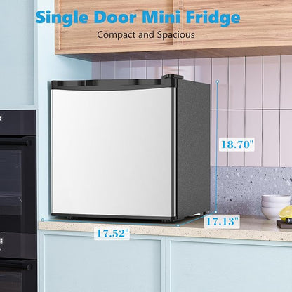 Electactic 1.7 Cu.ft Mini Fridge, Compact Refrigerator, Single Reversible Door, Ultra Quiet, Energy Efficient for Office, Dorm, Bedroom, Apartment, Silver
