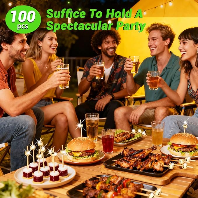100 Counts Gold Cocktail Picks, Fancy Toothpicks for Appetizers Drinks Desserts Charcuterie, Pearl Food Picks Wooden Sticks for Wedding Party Supplies Decorative - 4.7 Inch