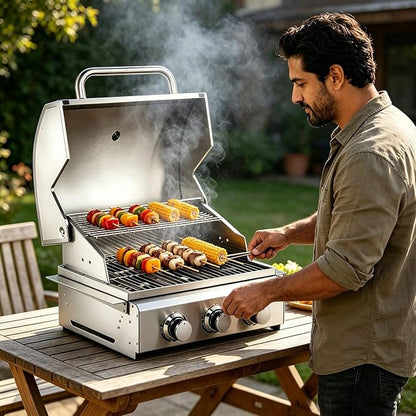 3-Burner Built-In Grill, Stainless Steel Propane Grill with Drawer-Style Oil Drip Tray, 30,000 BTU for Patio Backyard Parties Barbecue