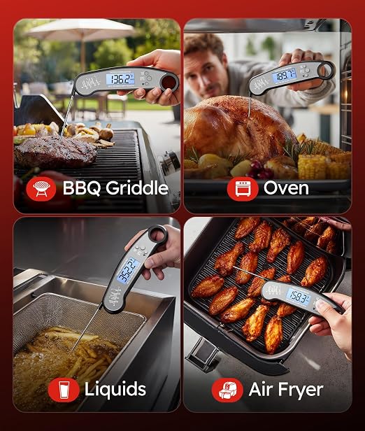 Digital Meat Thermometer, Instant Read Food Thermometer for Cooking | Waterproof for Grilling, BBQ, Air Fryer, Smoker, Candy, Kitchen Gadgets, Gift for Dad, Men