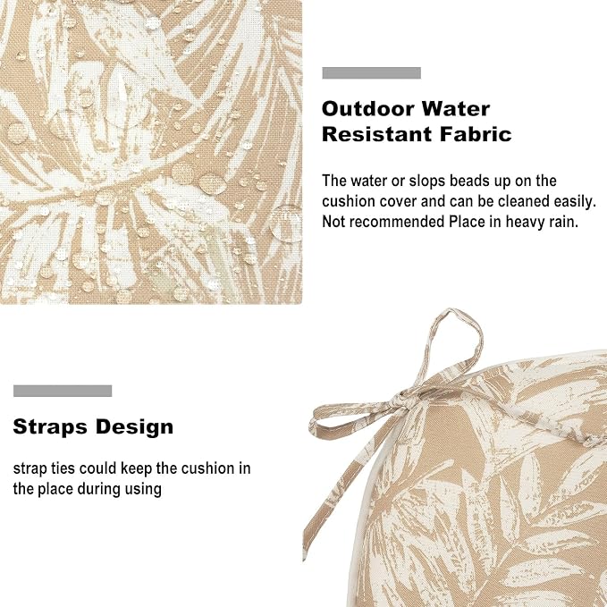DYTXIII Set of 4 Outdoor Chair Cushions with Ties,Water Repellent Patio Chair Pads 17"x 16" for Outdoor Furniture,Round Corner Seat Cushions for Garden Yard Kitchen Tropical Leaf Oat
