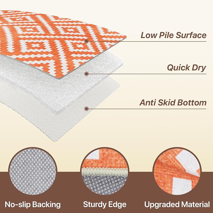 GENIMO Outdoor Rug 3'x5' Waterproof for Porch, Plastic Door Mat Mid Orange | Outside Modern Carpet for Patio Decor, Balcony, Deck, Backyard, Picnic, Camping, RV, Reversible, Foldable, Lightweight