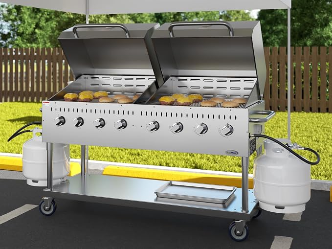 60 in. 8-Burner Commercial Outdoor Propane Gas Grill with 2 Roll Dome Covers in Stainless-Steel, ETL Listed (CGKIT6-D30D30)