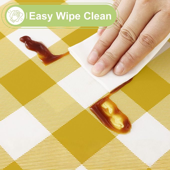 Smiry Picnic Table Cloth, Vinyl Tablecloths with Flannel Backing, 60"x120" | Waterproof Rectangle Table Cloth, Wipeable Buffalo Plaid Table Cover for Indoor and Outdoor (Gold & White)