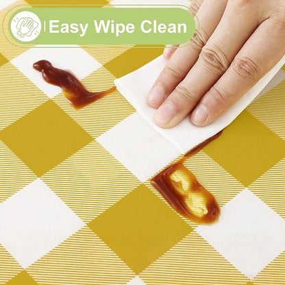 Smiry Picnic Table Cloth, Vinyl Tablecloths with Flannel Backing, 60"x120" | Waterproof Rectangle Table Cloth, Wipeable Buffalo Plaid Table Cover for Indoor and Outdoor (Gold & White)
