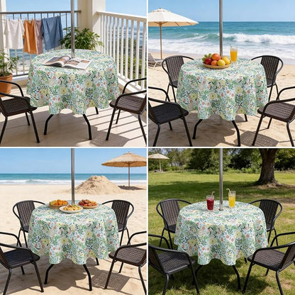 SUQ I OME Outdoor Tablecloth, Yellow Flora, 60'' Round with Zipper | zippered patio tablecloths