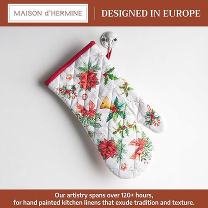 Maison d' Hermine Oven Gloves 100% Cotton Oven Mitt 7" x 13" with Loop Heat Resistant BBQ Cooking Gloves for Thanksgiving Christmas Decorations Baking Handling Hot Pans (Pack of 1, Chromo)