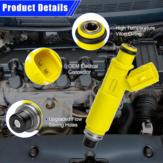 Set of 4 Fuel Injectors for Toyota RAV4 2.0L 1AZ-FE 2001 2002 2003 OEM 23250-28050 FJ452 Replacement 23250-28020 Direct Fit