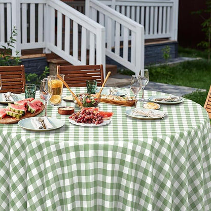 12 Pcs Sage Green Gingham Tablecloths 84 inch Checkered Round Tablecloths | Disposable Waterproof Green Round Gingham Tablecloths for Baby & Bridal Shower Picnic Camping Barbecue Birthday Party,84 Inch