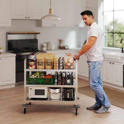uyoyous 3 Tier Stainless Steel Utility Cart, Commercial Serving Cart | 400 lbs Capacity Heavy Duty Rolling Cart with 360° Rotation Wheels for Kitchen Hotel Restaurant Home, 30" L x 16" W x 33" H