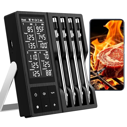 Wireless Meat Thermometer Digital - 800FT Bluetooth Food Thermometer for Cooking, NIST Certified Accuracy, Instant Read Thermometer Standalone Base for Grill BBQ Oven Smoker (Black)