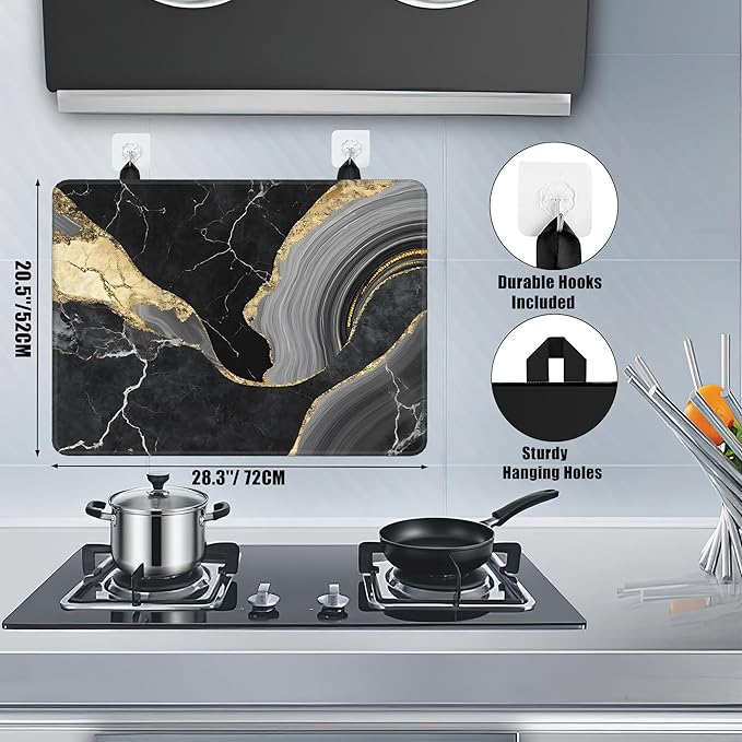 Black Gold Marble Glass Top Stove Cover Protector,Modern Heat Resistant Stove Top Cover, Large Size Range Covers for Electric Stove Countertop Mat, 28 x 20 Inch