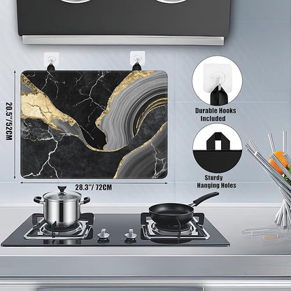 Black Gold Marble Glass Top Stove Cover Protector,Modern Heat Resistant Stove Top Cover, Large Size Range Covers for Electric Stove Countertop Mat, 28 x 20 Inch