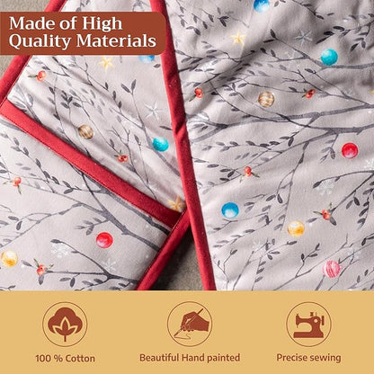 Maison d' Hermine Double Oven Mitt (7" x 35") 100% Cotton Heat Resistant BBQ Cooking Gloves with Loop for Thanksgiving Christmas Decorations Baking Cooking Barbeque Handling Hot Pan (Fairy Christmas)