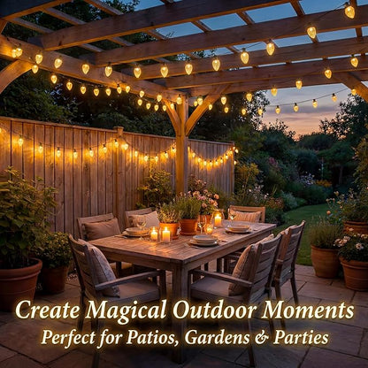 C9 Solar Powered LED Christmas String Lights 50 LED Waterproof Strawberry Light with 8 Mode Green Wire Lighting for Outside Patio Wedding Party Decor