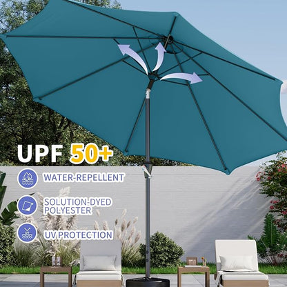 Kingdura 10FT Outdoor Patio Umbrella, Round Market Table Umbrella with Push‑Button Tilt and Crank Lift, 8 Sturdy Metal Ribs, UV50+ Protection Canopy for Backyard, Lawn, Deck, Poolside, Garden (Lake blue)