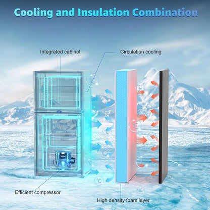 Mini Fridge with Freezer 4.0 Cu.Ft. Double-Door Mini Refrigerator Low Noise | 7-Level Adjustable Thermostat & Adjustable Glass Shelves, Compact Dorm Fridge 37 dB Low Noise for Bedroom, Black