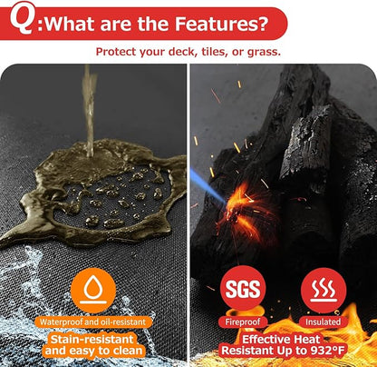 Matace 16x24 Fireproof Grease Mats for Under Tabletop Grill, Small Double-Sided Fire Retardant Silicone Mat, Kitchen Countertop Protector for Burner, Air Fryer, Oven, Microwave, Toaster, Black