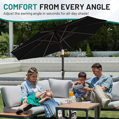 AreShark 10 FT Outdoor Patio Umbrella, Patio Table Umbrella with Push Button Tilt and Crank, Outdoor Patio Umbrellas with 8 Fiberglass Ribs, Patio Umbrellas for Market, Garden, Pool (Black)