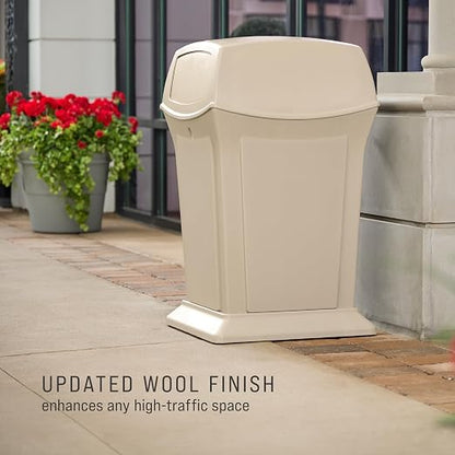 Rubbermaid Commercial Products Ranger Trash Can with 2 Door Lid, 45 GAL, Biege Plastic, Outdoor for Stadiums/Parks/Shopping Plazas