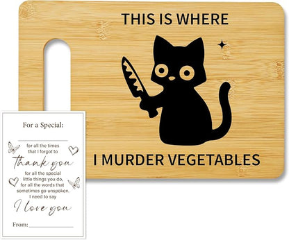 Funny Black Cat Cutting Board-This Is Where I Murder Vegetable, Charcuterie Board for Kitchen Decor, House Warming Gifts for Cat Lovers Couples Friends -05