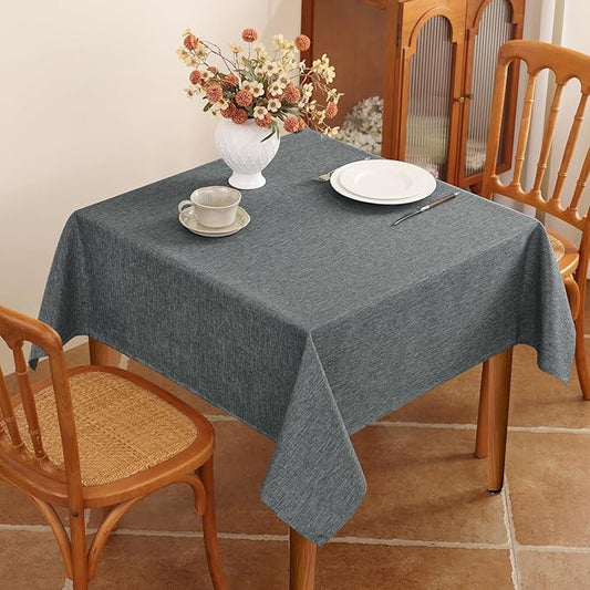 Seenus Faux Linen Fabric 52 x 52 Inch Square Grey Tablecloth Textured Water Resistant & Washable Card Table Cloth Anti-Scratch for Dining Kitchen Patio
