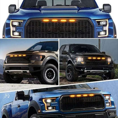 Car grille 4 pcs 6 LED Black Shell small yellow light Smoked Lens Raptor Auto Front grille modification LED decorative light Pickup haze warning light Car Accessories
