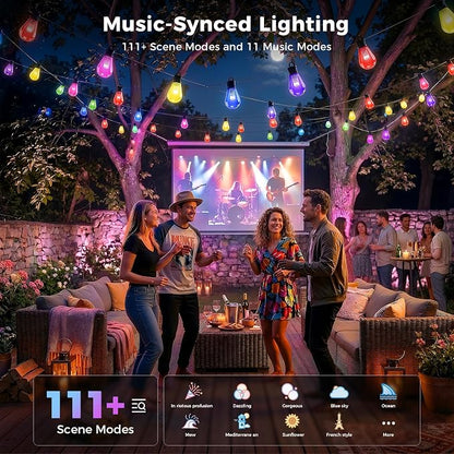 CDN Outdoor Smart RGBW String Light, LED Bulbs, 80Ft Patio Lights Waterproof IP65, App Control, Dimmable Warm White, 111 Scene Modes, Compatible with Alexa