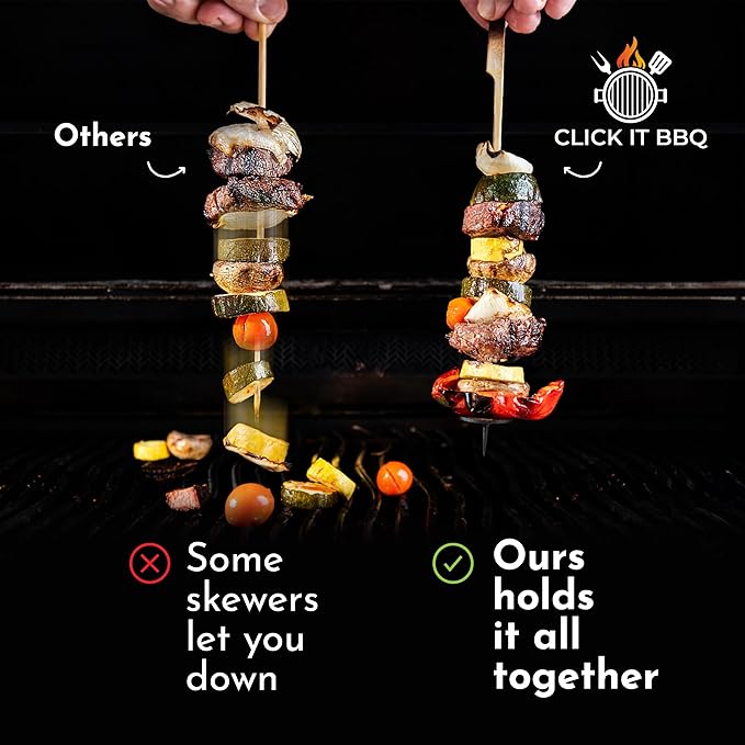 Kabob Keeper Pro - Bamboo Skewers - Kebab Skewers with Innovative Stopper Disks to Lock Food in Place - 100 Count