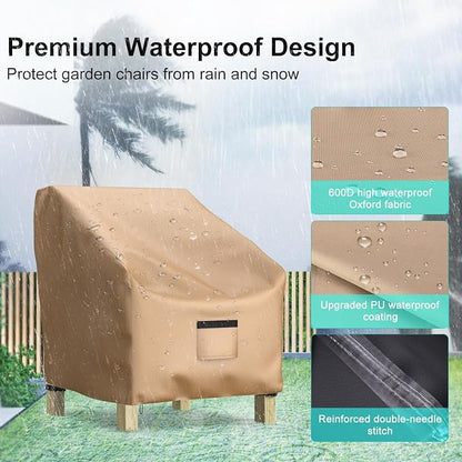 2 Pack Outdoor Patio Chair Covers Waterproof 32"Wx37"Dx36"H, Brown | Patio Furniture Covers Protect from Rain, Dust & UV; Heavy-Duty Oxford Fits Lounge, Deep Seat & High Back Chairs on Lawns