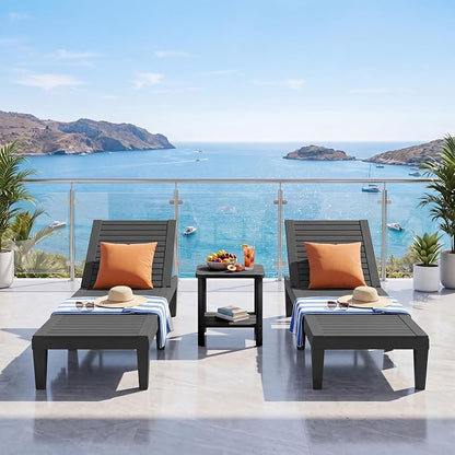 Outdoor Chaise Lounge Chair Set of 2, 5-Position Adjustable Tanning Lounge Chair, All-Weather Resin Patio Lounge Chair for Pool, Beach, Garden (Black)