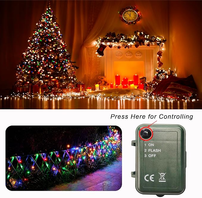 Pooqla Colorful String Lights Battery Powered, 2 Pack Total 66.6 FT 200 LED Christmas String Lights Indoor Outdoor Decoration, Twinkle Fairy Light for Classroom Dorm Bedroom Xmas Tree Party Décor