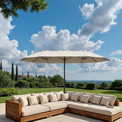 15FT Double-Sided Patio Umbrella, Outdoor Market Umbrella with Base