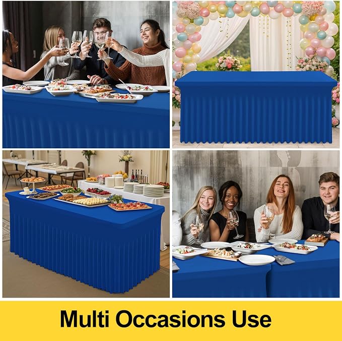 Smiry Spandex Elastic Fitted Table Cloth Skirt for 8FT Rectangle Table | Stretch Washable Table Cloth, Banquet Table Cover for Wedding, Party, Indoor & Trade Shows, (Blue, 96Lx30Wx30H)