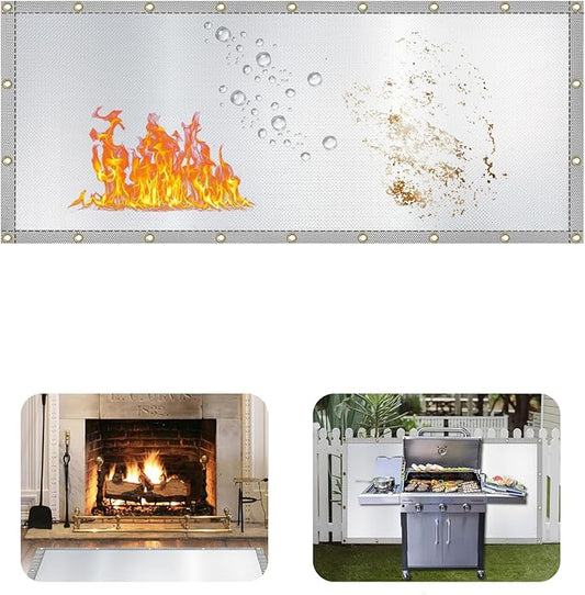 Heat Shield Behind Grill Silver Fireproof Cover and Screen Protect Deck Railing from Grill Heat Shield for Wood Stove, 3’x8’ Wall Protector for Fridge Waterproof BBQ Mat UV Resistant Privacy Screen