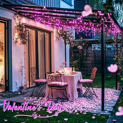 JMEXSUSS 4 Pack Pink Solar Lights, Each 33ft 100 LED Solar String Lights Outdoor Waterproof, 8 Modes Copper Wire Pink Fairy Light for Yard Patio Garden Party Wedding Decorations