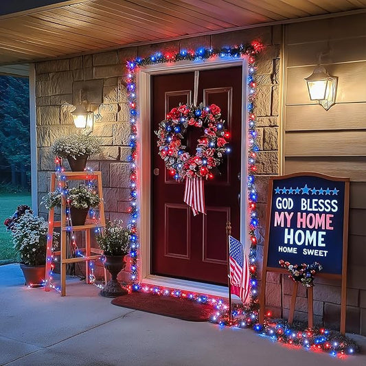 JMEXSUSS 250 LED Red White and Blue Lights for 4th of July Decorations - 91.5ft Connectable Patriotic Lights Outdoor Waterproof with 8 Modes for Home Yard Patio Party Decor