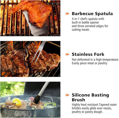 27 Pcs Grill Utensils Set for Outdoor Grill – Stainless Steel BBQ Tools Grilling Tools Set, Organized in Case with Thermometer, Injector & More – Complete Kit for Cooking, Camping & Backyard Barbeque