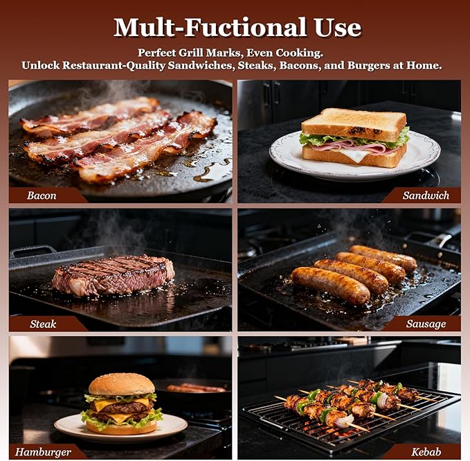 Cast Iron Smash Burger Press - 4.1 lb Heavy Duty Bacon Press & Grill Weight for Smashburgers, Flat Iron Steak & Cooking on Skillet, Burger Smasher Tool, 8.7 Inch Round with Beechwood Handle