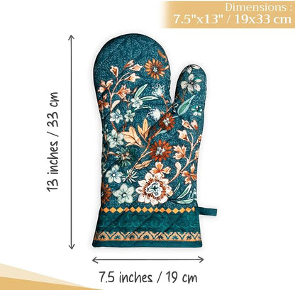 Maison d'Hermine Oven Gloves 100% Cotton Oven Mitt (7" x 13", Pack of 1) | With Loop Heat Resistant BBQ Cooking Gloves Baking Kitchen Handling Hot Pans Thanksgiving Christmas - Luxury Loft - Dark Teal