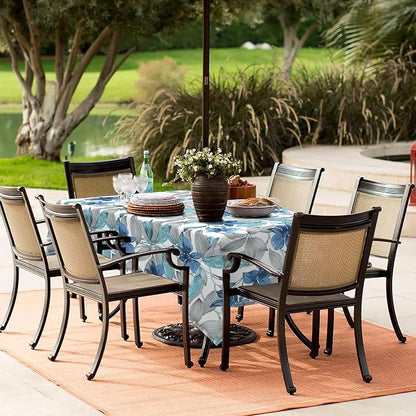 LVTXIII Outdoor Tablecloth with Umbrella Hole and Zipper, 60 x 84 Inch Water-Repellent Patio Table Cloth, Rectangle Table Covers for Backyard Garden, Clemens Noir Blue