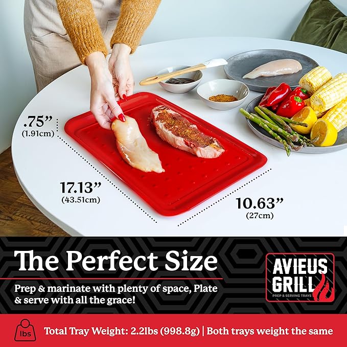 AVIEUS Grill Prep and Serve Trays | Set of 2 Stackable, Melamine Trays | Serving Tray & Marinating Tray | Serving Platter for Plating Food & BBQ Prep Tub for Marinating Meats | Grill Accessories |
