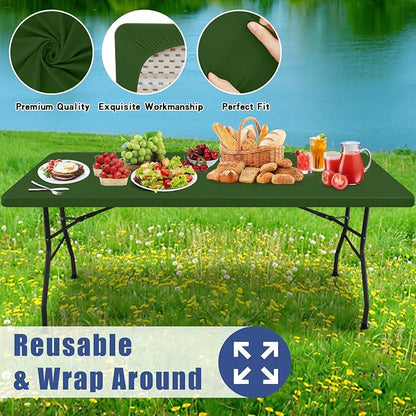Moosfor 2 Pack Rectangle Spandex Fitted Table Cloth, 5FT Elastic Tablecloth | Washable Picnic Table Cover, Stretch Waterproof Table cloths for Party, Patio, Dining, Kitchen, 30" x 60", Olive Green