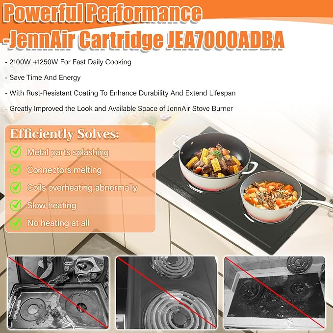 Upgraded JEA7000ADBA Coil Element Cartridge Compatible with Jenn Air Cooktop Replacement Parts Range Stove Cartridge For Whirlpool Electric Burner Cartridge JEA7000ADB With Drip Pans