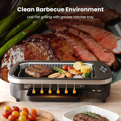 Kismile Smokeless Indoor Grill, 1500W Electric Grill with 6-Level Temp Control, Korean BBQ Grill with Glass Lid, Compact & Portable, Non-Stick Grill Plate, Auto Shut Off & Dishwasher Safe